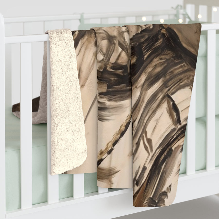 Rottweiler Renaissance Royal sherpa blanket by Tritan, on bed