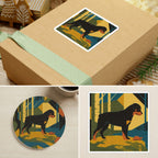Rottweiler Retro Autumn stocking stuffer gift set: round cork-back coaster and two 3x3 vinyl stickers