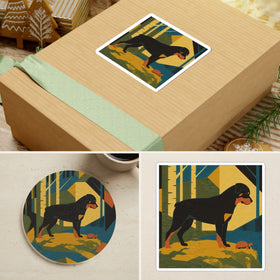 Rottweiler Retro Autumn Stocking Stuffer Gift Set | Coaster & 2 Stickers | Tritan
