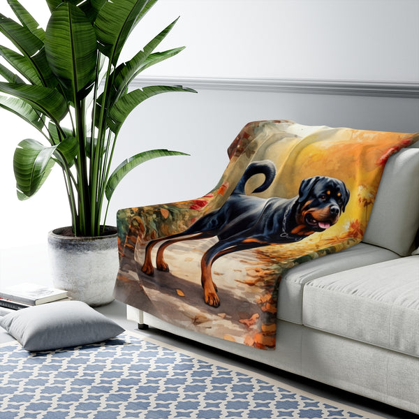 Rottweiler Watercolor Autumn Path Throw Blanket | Premium Dog Prints | Tritan — Lifestyle View