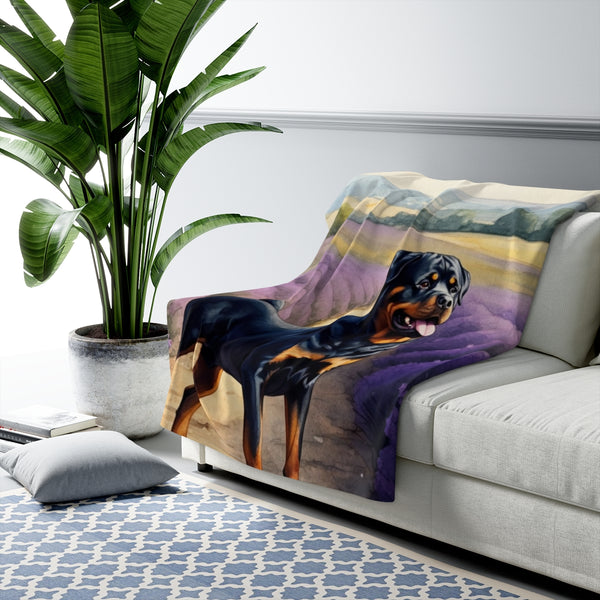 Rottweiler Watercolor Lavender Fields Throw Blanket | Premium Dog Prints | Tritan — Lifestyle View