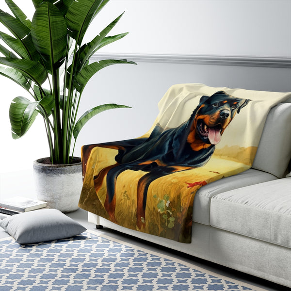 Rottweiler Watercolor Meadow Golden Throw Blanket | Premium Dog Prints | Tritan — Lifestyle View
