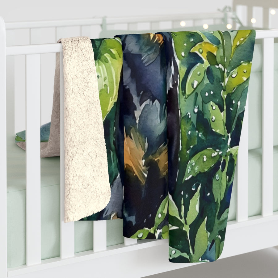 Rottweiler Watercolor sherpa blanket by Tritan, on bed