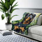 Rottweiler Watercolor sherpa blanket by Tritan, on sofa