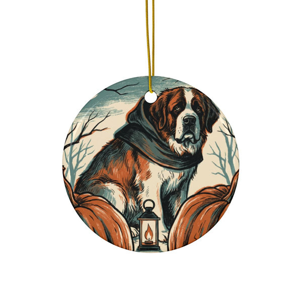 Saint Bernard Halloween Poster Ceramic Tree Ornament, Vintage Dog Poster Art, Saint Bernard Lover Gift