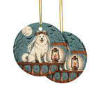 Samoyed Halloween Poster ceramic ornament by Tritan, front and back