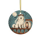 Samoyed Halloween Poster ceramic ornament by Tritan, front