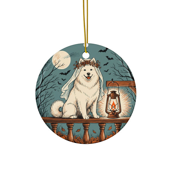 Samoyed Halloween Poster Ceramic Tree Ornament, Vintage Dog Poster Art, Samoyed Lover Gift