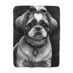 Shih Tzu Charcoal Portrait Sherpa Fleece Blanket | Dog Lover Gift