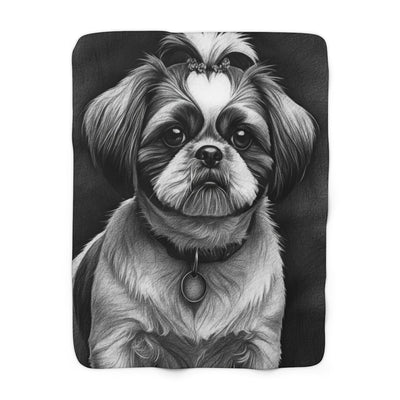 Shih Tzu Charcoal Portrait Sherpa Fleece Blanket | Dog Lover Gift