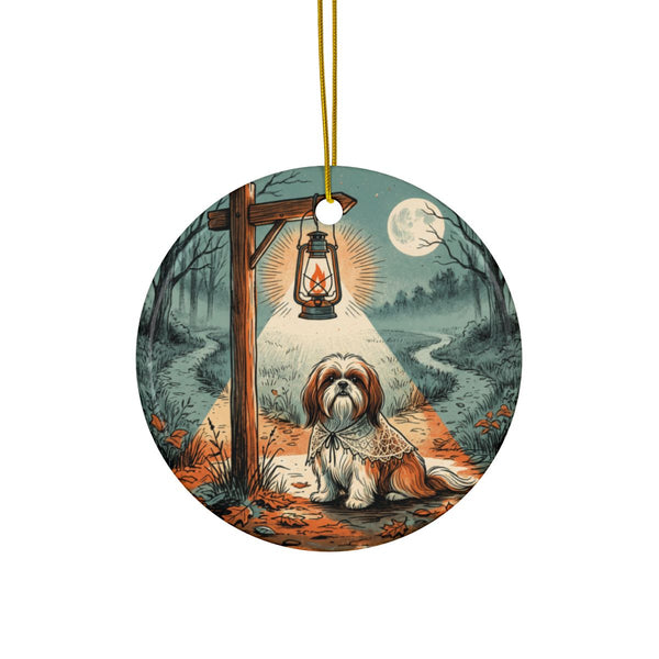Shih Tzu Halloween Poster Ceramic Tree Ornament, Vintage Dog Poster Art, Shih Tzu Lover Gift