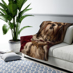 Shih Tzu Kings & Queens sherpa blanket by Tritan, on sofa