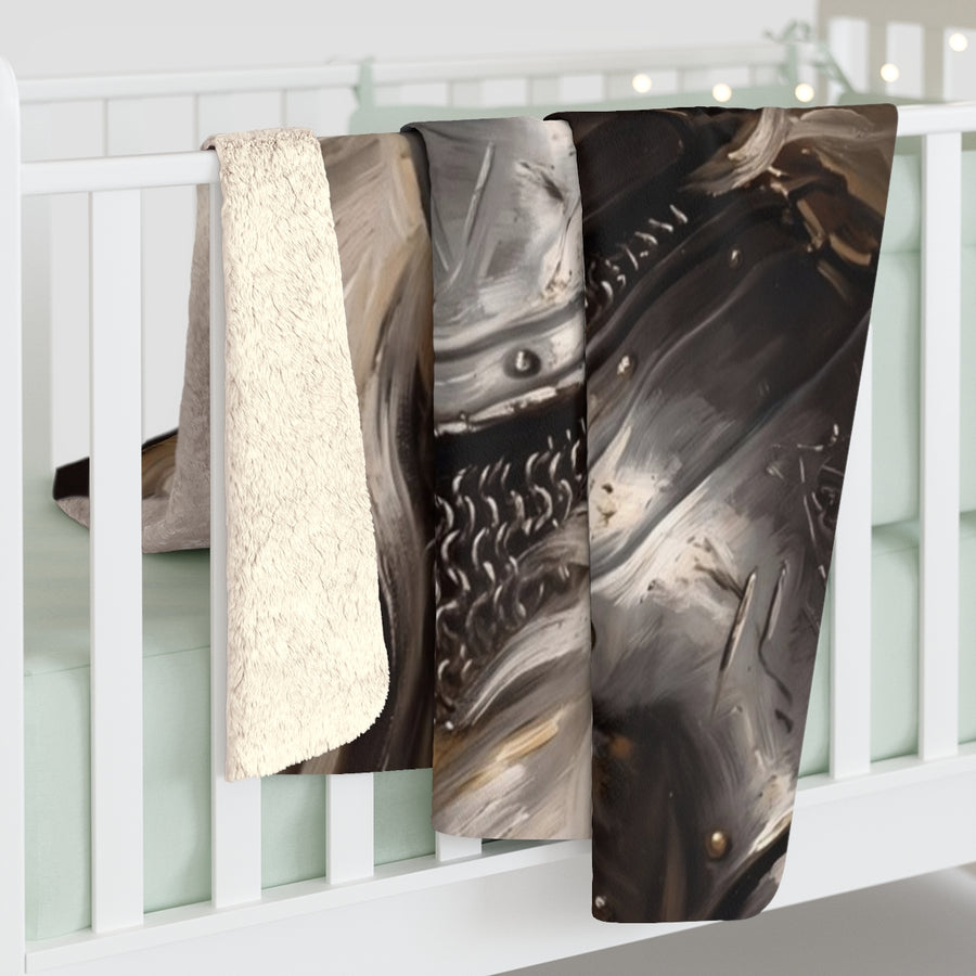 Shih Tzu Medieval Knight sherpa blanket by Tritan, on bed