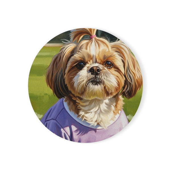 Shih Tzu Oil Painting Soccer Portrait Coaster | Dog Lover Gift, Pet Decor, Puppy Art