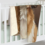 Shih Tzu Oil Portrait sherpa blanket by Tritan, on bed