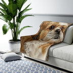 Shih Tzu Oil Portrait sherpa blanket by Tritan, on sofa
