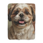 Shih Tzu Oil Portrait sherpa blanket by Tritan, front