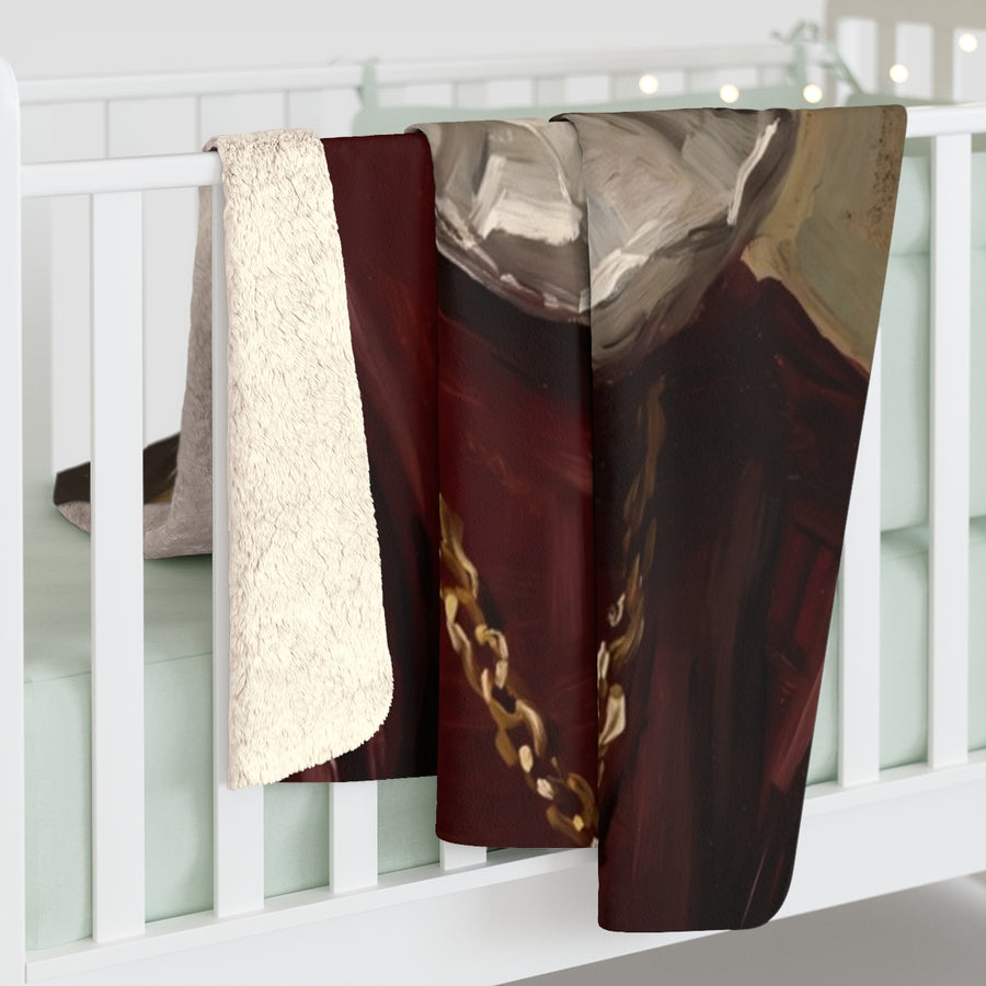 Shih Tzu Renaissance Royal sherpa blanket by Tritan, on bed
