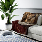 Shih Tzu Renaissance Royal sherpa blanket by Tritan, on sofa