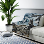 Siberian Husky Acrylic sherpa blanket by Tritan, on sofa