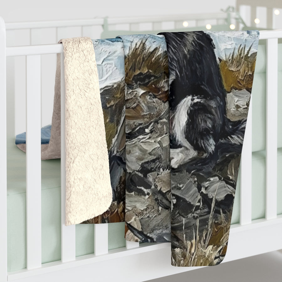 Siberian Husky Acrylic sherpa blanket by Tritan, on bed