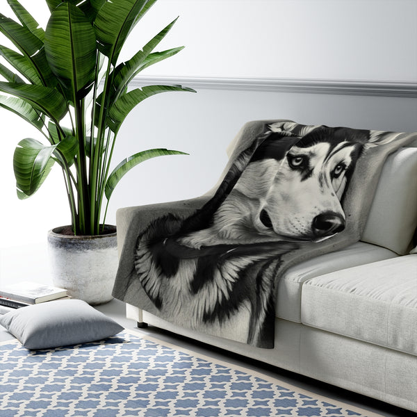 Siberian Husky Charcoal Portrait Throw Blanket | Premium Dog Prints | Tritan — Lifestyle View