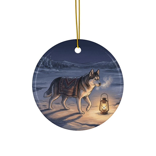 Siberian Husky Christmas Storybook Ceramic Tree Ornament, Storybook Dog Art, Siberian Husky Lover Gift