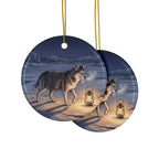 Siberian Husky Christmas Storybook ceramic ornament by Tritan, front and back