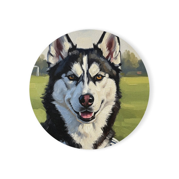 Siberian Husky Coaster Oil Painting Soccer Portrait | Dog Art Gift | Husky Decor for Dog Lovers