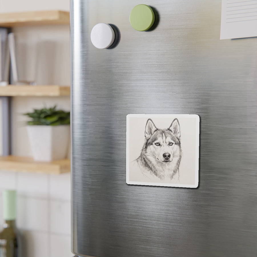Siberian Husky Graphite die-cut magnet by Tritan, on steel