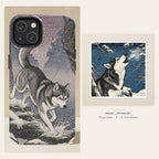 Siberian Husky Japanese Print phone and sticker gift set: dual-layer iPhone 15 Pro tough case and 3x3 vinyl sticker
