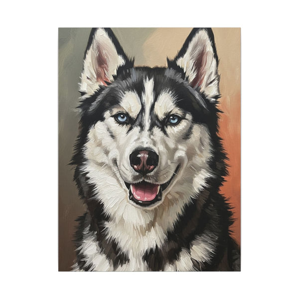 Siberian Husky Oil Portrait Canvas Wall Art, Warm Dog Lover Gift, Husky Owner Pet Decor, Beautiful Canine Home Art — Lifestyle View