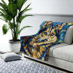Siberian Husky Post-Impressionist sherpa blanket by Tritan, on sofa
