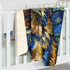 Siberian Husky Post-Impressionist sherpa blanket by Tritan, on bed