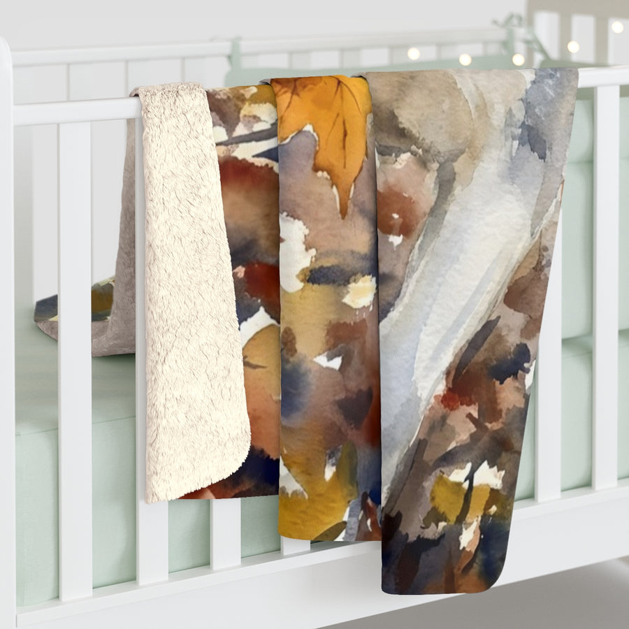 Siberian Husky Watercolor sherpa blanket by Tritan, on bed