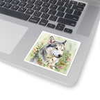 Siberian Husky Watercolor vinyl sticker by Tritan, on a laptop
