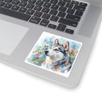 Siberian Husky Watercolor vinyl sticker by Tritan, on a laptop
