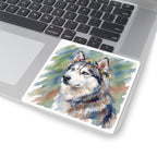 Siberian Husky Watercolor vinyl sticker by Tritan, on a laptop