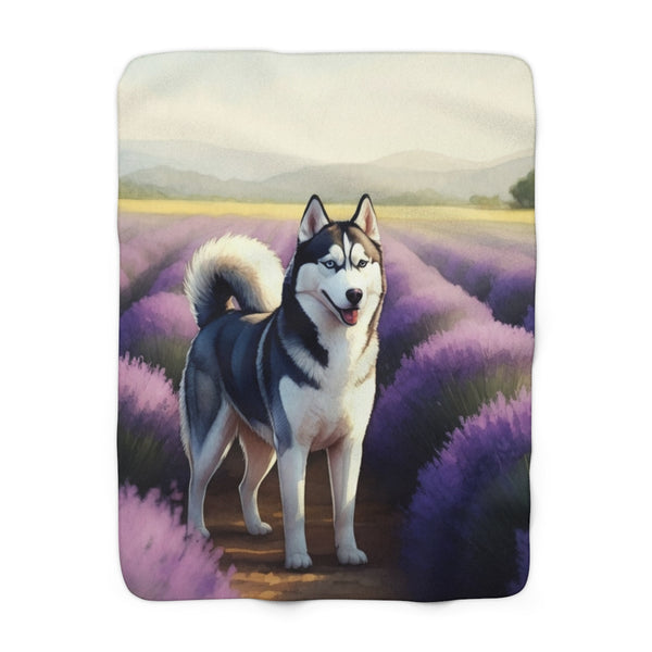 Siberian Husky Watercolor Lavender Fields Throw Blanket | Premium Dog Prints | Tritan
