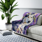 Siberian Husky Watercolor sherpa blanket by Tritan, on sofa