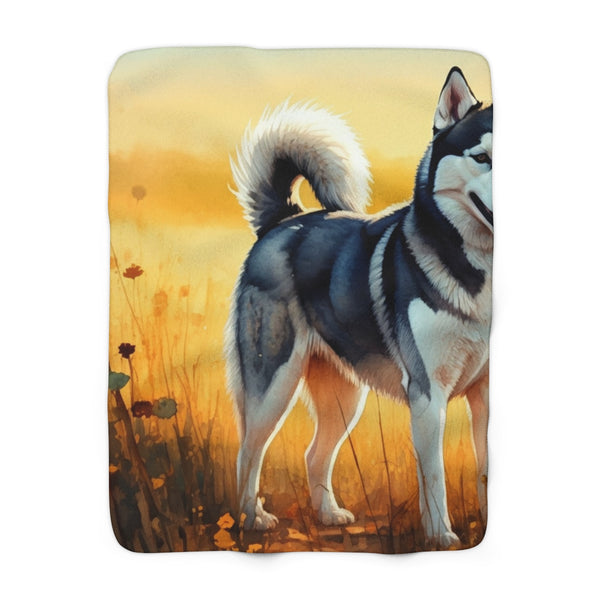 Siberian Husky Watercolor Meadow Golden Throw Blanket | Premium Dog Prints | Tritan