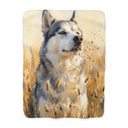 Siberian Husky Watercolor sherpa blanket by Tritan, front