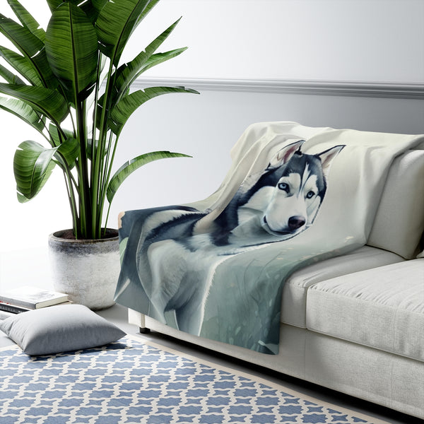 Siberian Husky Watercolor Rain Garden Throw Blanket | Premium Dog Prints | Tritan — Lifestyle View