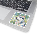Siberian Husky Watercolor vinyl sticker by Tritan, on a laptop