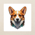 Corgi Low Poly Kiss-Cut Sticker, Geometric Dog Art, Corgi Lover Gift, Waterproof Vinyl kiss-cut vinyl sticker applied to a journal cover on a limestone desk, photographed from directly above