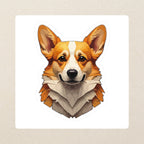 Corgi Low Poly Kiss-Cut Sticker, Geometric Dog Art, Corgi Lover Gift, Waterproof Vinyl kiss-cut vinyl sticker applied to a journal cover on a limestone desk, photographed from directly above