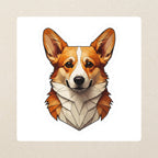 Corgi Low Poly Kiss-Cut Sticker, Geometric Dog Art, Corgi Lover Gift, Waterproof Vinyl kiss-cut vinyl sticker applied to a journal cover on a limestone desk, photographed from directly above