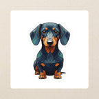 Dachshund Low Poly Kiss-Cut Sticker, Geometric Dog Art, Dachshund Lover Gift, Waterproof Vinyl kiss-cut vinyl sticker applied to a journal cover on a limestone desk, photographed from directly above
