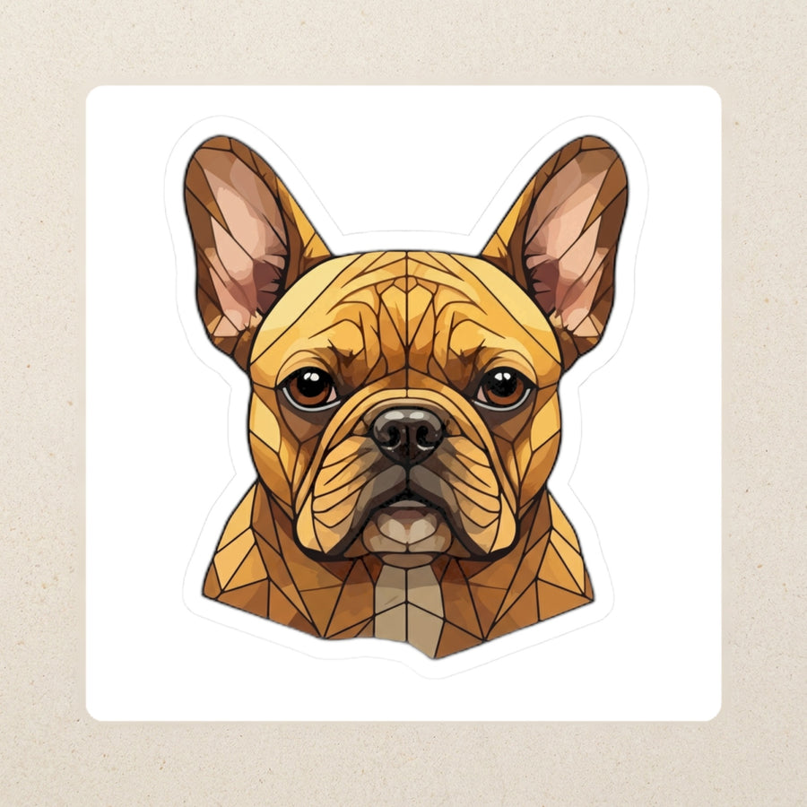 French Bulldog Low Poly Kiss-Cut Sticker, Geometric Dog Art, French Bulldog Lover Gift, Waterproof Vinyl kiss-cut vinyl sticker applied to a journal cover on a limestone desk, photographed from directly above
