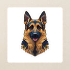 German Shepherd Low Poly Kiss-Cut Sticker, Geometric Dog Art, German Shepherd Lover Gift, Waterproof Vinyl kiss-cut vinyl sticker applied to a journal cover on a limestone desk, photographed from directly above